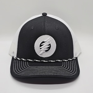 Bolt over Donut Black and White Rope Trucker