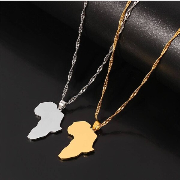 Africa Map Solid Pendant Necklace in Gold and Silver plated