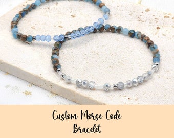 Personalized Morse Code Bracelets for Couples - Sapphire Natural Stone Morse Code Bracelet - Friendship Bracelets - Hidden Message