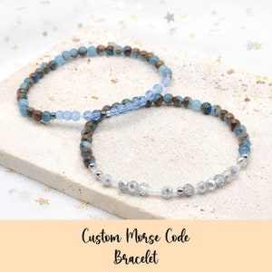 Personalized Morse Code Bracelets for Couples - Sapphire Natural Stone Morse Code Bracelet - Friendship Bracelets - Hidden Message