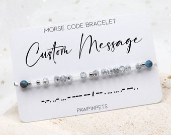 Personalized Morse Code Bracelets for Couples - Sapphire Natural Stone Morse Code Bracelet - Friendship Bracelets - Hidden Message