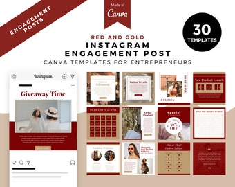 Red and Gold Instagram Posts, instagram post, instagram posts, post template, Canva template, instagram feed, instagram branding