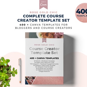 Rose Gold Chic Complete Template Set, Ebook Template Kit, Course Webinar Template, ECourse Bundle, Course Templates, Canva Template, Slide