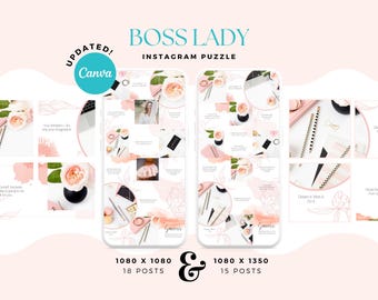 Boss Lady Canva Instagram-puzzelfeedsjabloon | Canva-sjablonen Instagram-feed voor kleine bedrijven | Professionele puzzelrastersjabloon