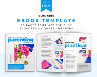 Blue Chic Canva template Ebook. Lead Magnet Canva Template eBook. Canva template. Blogger template. Online course Opt-in freebie