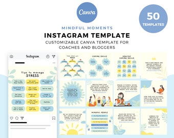 Mindful Moments Instagram Template, Canva Life Coach Posts