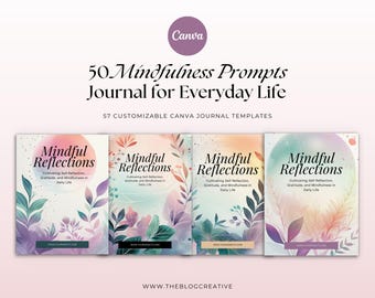 Mindfulness Workbook Canva Template, 50 Journal Prompts (Editable Design)