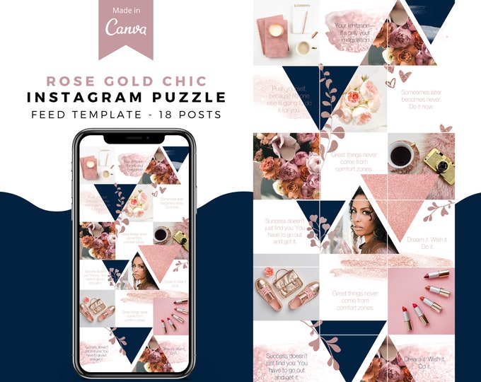 Canva Instagram Puzzle Feed Template Rose Gold Instagram 18 Posts Canva ...