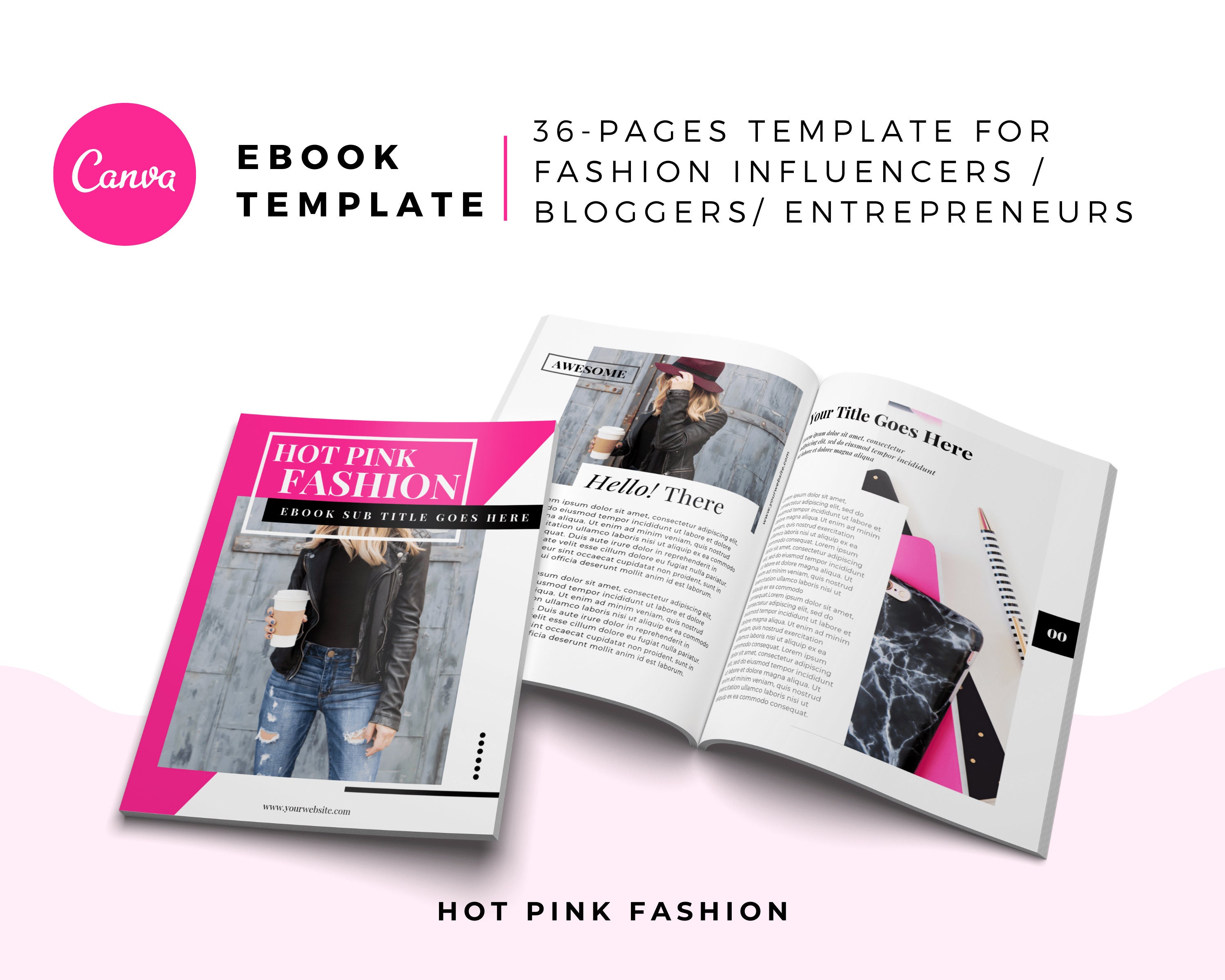 Hot Pink Fashion Canva templateEbook. Lead Magnet Canva | Etsy