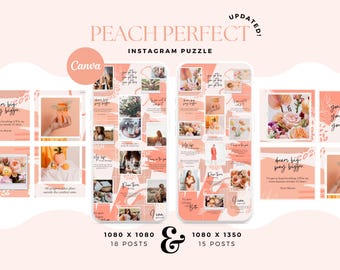Peach Perfect Canva Instagram Puzzle Feed Template,  Instagram Puzzle, Canva, Template, Coaches, Digital, Editable, Grid, Social Media