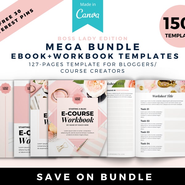 Boss Lady Mega Workbook Canva Template, Workbook template, DIY Canva Template, Checklist, Course Workbook, Worksheet, Canva Template