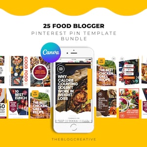 Food Blogger Pinterest Templates für Canva. Lebensmittel Pinterest Grafiken, Fertig, Social Media Templates, Pinterest, Pinterest Marketing