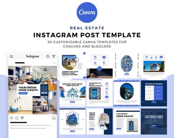 Canva Real Estate Instagram Bundle: 50 Customizable Marketing Templates For Realtors And Social Media
