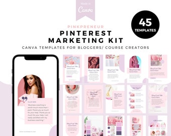 Pinkpreneur, Pinterest Marketing Kit, Pinterest Canva Templates, Canva Templates, Pin Template, Social Media, Pinterest for Business