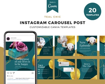 Blauwgroen en goudkleurige Instagram-carrouselsjabloon, canvaposts
