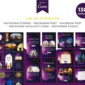 Lei da atração, modelos de postagem do Instagram, modelo dourado de história do Instagram, modelos de capa de destaque do Instagram para Canva, modelos do Canva