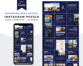 Canva Instagram Puzzle,  Feed Template, Instagram 18 Posts,  Instagram Templates | Real Estate Instagram Template, Evermark, Real Estate