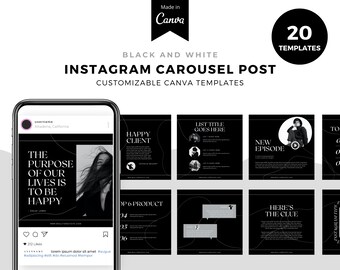 Black and White, Instagram Carousel template, instagram post, instagram posts,Canva template, instagram feed, instagram branding