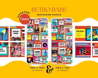 Retro Instagram-puzzelsjabloon, goud en zwart canvasfeed (digitaal product)