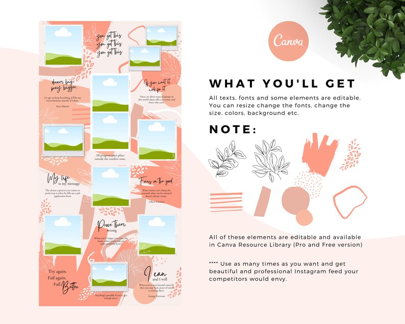 Peach Perfect Canva Instagram Puzzle Feed Template Instagram Etsy Canada