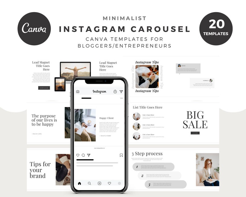 Minimalist, Instagram Carousel Templates, 20 Editable Post Designs for ...