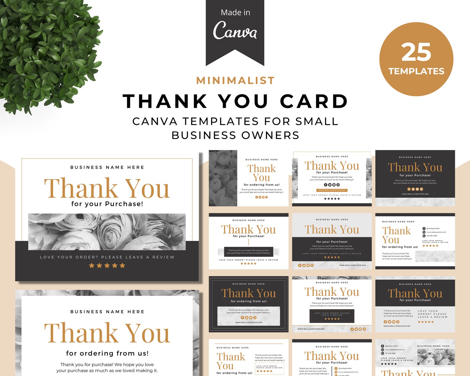 Recognition Card Design Example Minimalist Thank You Card for Business - Canva Template, Editable ...