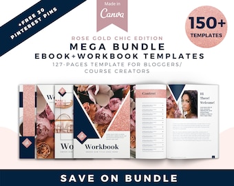 Rose Gold Chic Mega Workbook Canva Template. Workbook template, DIY Canva Template, Checklist, Course Workbook, Canva Template