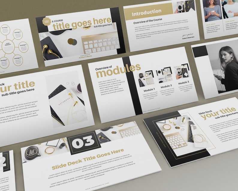 Webinar Slide Deck Slide deck Canva templates Webinar Template CANVA Lovely Business 40 PAGE Course Creator Gold Slide deck template