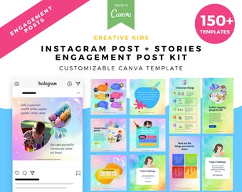 Creative kids, Instagram Post Templates, Gold Instagram Story Template, Instagram Highlight Cover Templates for Canva, Canva Templates