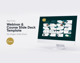 Teal Chic, 45 PAGE Course Creator, Webinar Slide Deck, Slide deck template, Slide deck, Webinar Template, CANVA, Canva templates, Gold