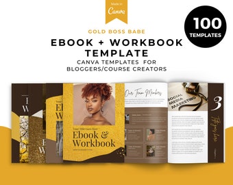 Gold Boss Babe Ebook + Workbook Canva Template, 100 Luxe Pages