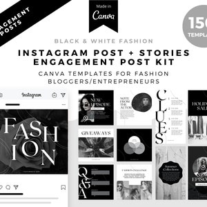 Moda, Plantillas de publicaciones de Instagram, Blanco y negro, Plantilla de historia de Instagram, Plantillas de portada destacadas de Instagram para Canva, Plantillas de Canva