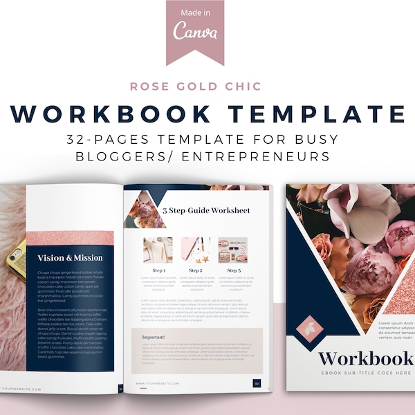 Rose Gold Chic Workbook Canva Template. Workbook, DIY Canva Template, Checklist, Course Workbook, Pink, Worksheet, Freebies