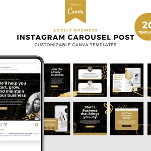 Black and Gold, Instagram Carousel template, instagram post, instagram posts, Canva template, instagram feed, instagram branding