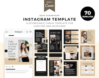 Deep Champagne Finance Coach Instagram Templates, Canva (70 Posts)