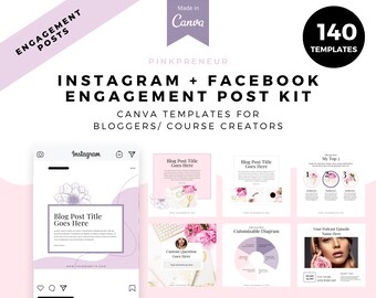 Pinkpreneur Instagram and Facebook Engagement Post for Coaches and course creators, Canva templates