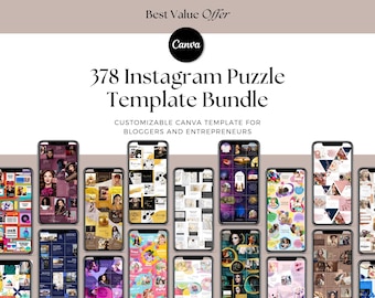 Instagram Puzzle Templates, 378 Editable Grid Posts, Social Media Kit