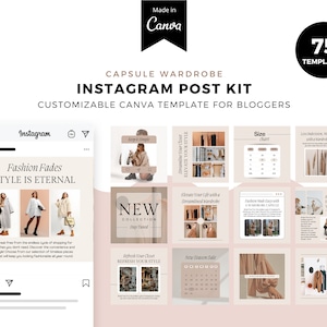 Neutral Brown and Pink Canva Templates, Capsule Wardrobe Instagram Templates Canva, Gold and Black branding, Blogger Template