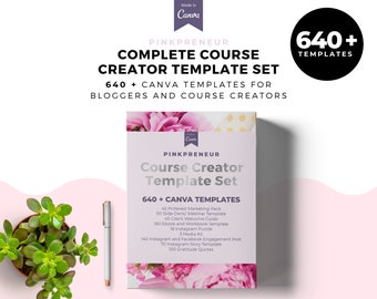 Pinkpreneur, complete sjabloonset, e-boeksjabloonkit, sjabloon cursuswebinar, ECourse-bundel, cursussjablonen, canvasjabloon