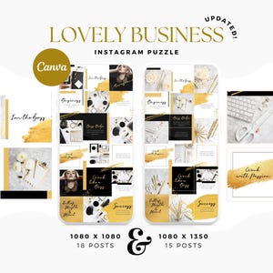 Lovely Business Canva Instagram Puzzle, Instagram Template for Product Business - Canva Puzzle Feed, Gold Aesthetic Social Media Design