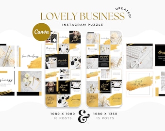 Lovely Business Canva Instagram Puzzle, Instagram Template for Product Business - Canva Puzzle Feed, Gold Aesthetic Social Media Design
