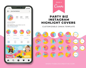 Party Business, Instagram Templates for Canva | Social Media Templates for Canva | Fully Customizable | Instagram Highlight covers