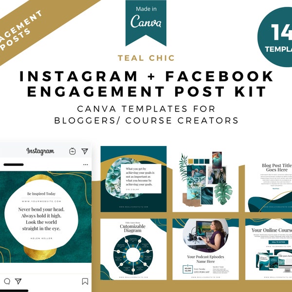 TEAL CHIC, publication d'engagement Instagram et Facebook pour les entraîneurs et les créateurs de cours, modèle Canva