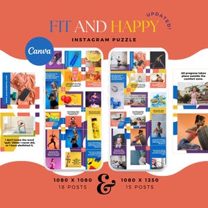 Fit und glücklich Canva Instagram Puzzle Feed Fitness Canva Template für Instagram, Kreative Puzzle Designs