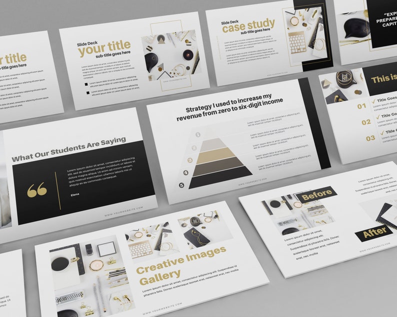Webinar Slide Deck Slide deck Canva templates Webinar Template CANVA Lovely Business 40 PAGE Course Creator Gold Slide deck template