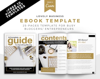 Plantilla de Canva para ebooks de negocios. Plantilla moderna de Canva para lead magnets para mujeres emprendedoras. Libro de ejercicios para cursos online. Suscripción gratuita.