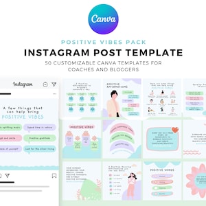 Pacchetto Vibrazioni Positive per Instagram, Modello Canva per Instagram, Modelli per Life Coach, Salute Mentale e Contenuti Motivazionali per i Social Media