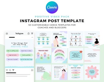 Positive Vibes Instagram Template, Motivational Digital Design, Positive Quotes, Social Media Graphics, Canva Templates