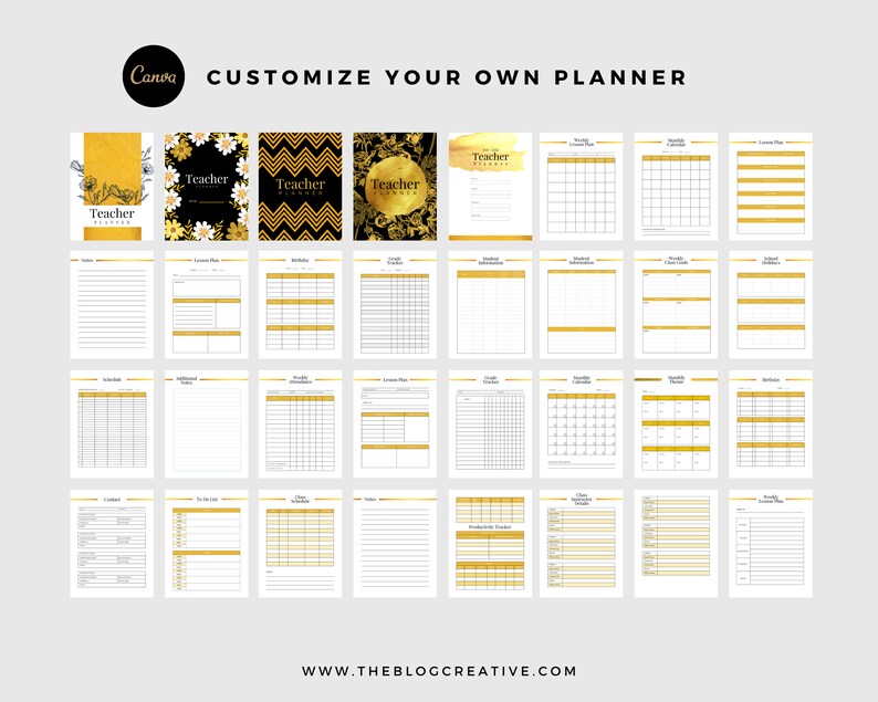 Teacher Planner Template Canva Template DIY Planner Etsy