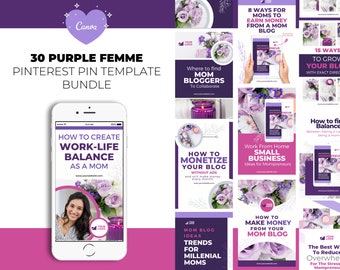30 paarse femme Pinterest-pinbundel – Elegante canvassjablonen voor bloggers en mompreneurs